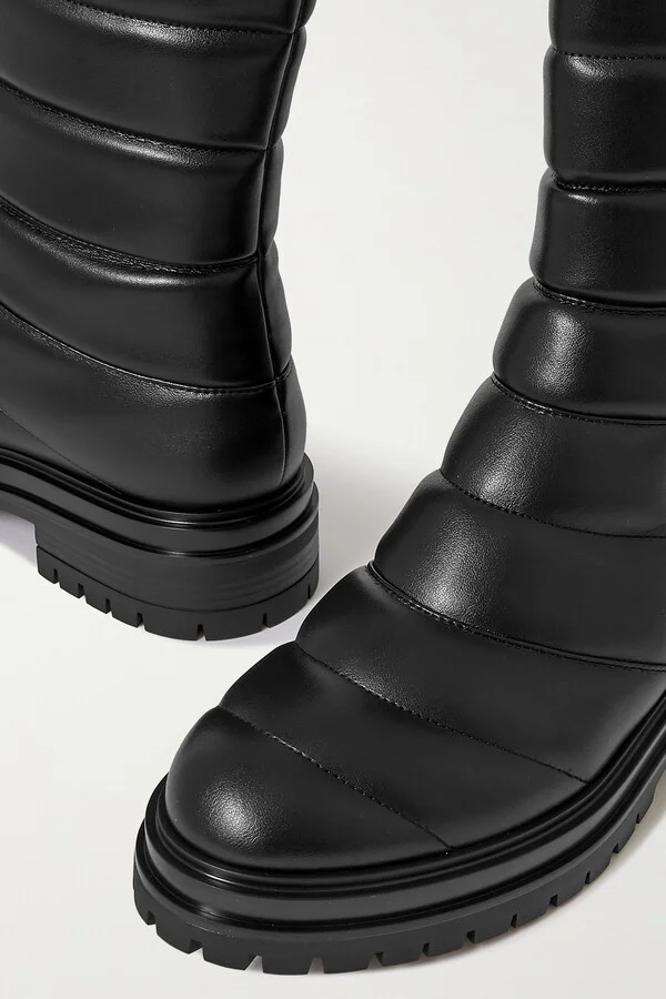 Gianvito Rossi - Quilted Faux Leather Ankle Boots - Black - Image 4