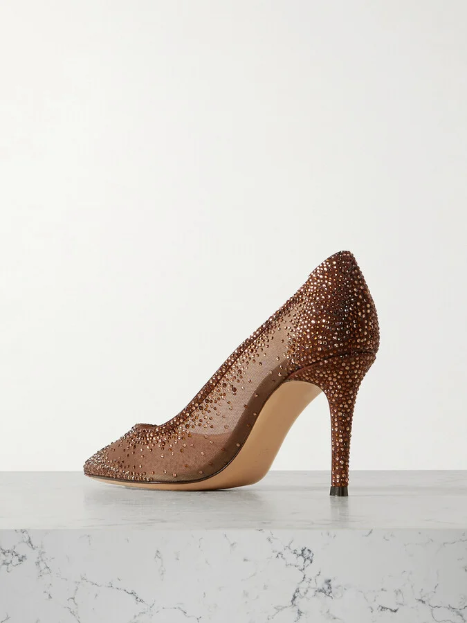 Gianvito Rossi - Rania 85 Crystal-embellished Organza Pumps - Brown - Image 3