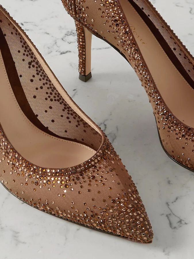 Gianvito Rossi - Rania 85 Crystal-embellished Organza Pumps - Brown - Image 4