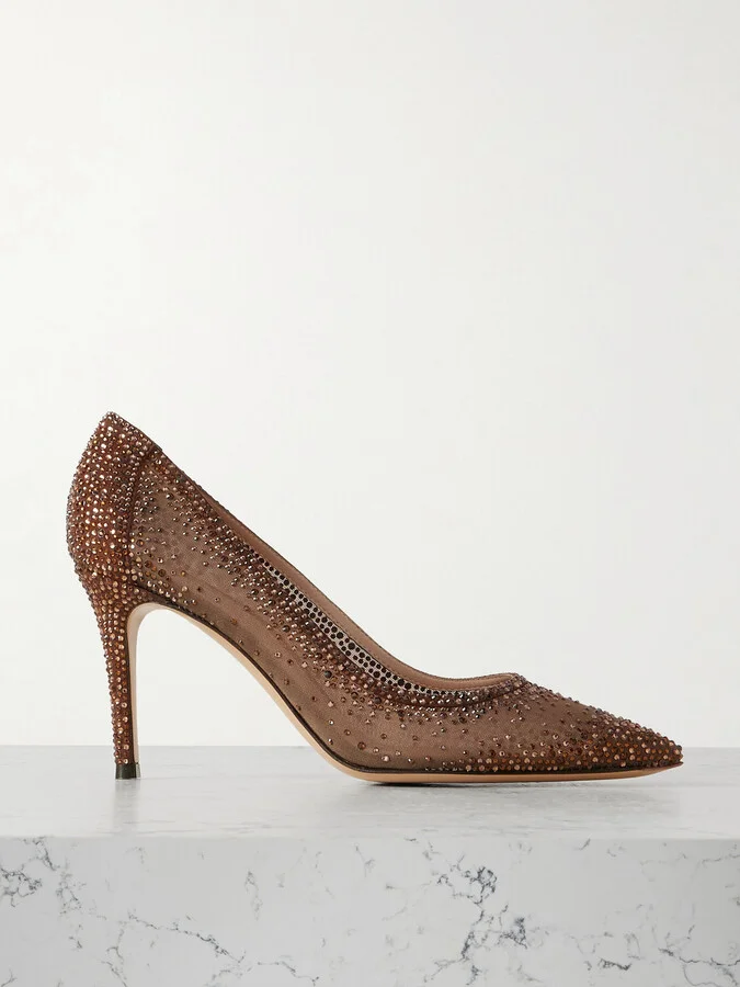 Gianvito Rossi - Rania 85 Crystal-embellished Organza Pumps - Brown