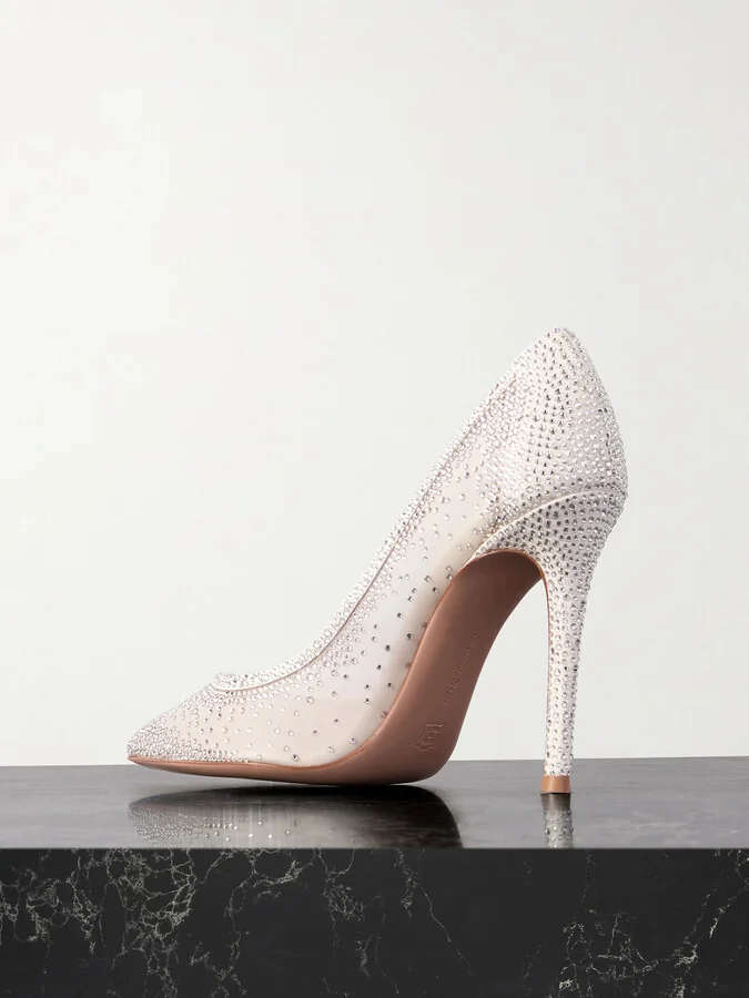 Gianvito Rossi - Rania 85 Crystal-embellished Suede-trimmed Organza Pumps - Off-white - Image 3