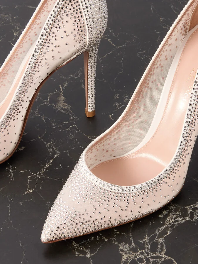 Gianvito Rossi - Rania 85 Crystal-embellished Suede-trimmed Organza Pumps - Off-white - Image 4
