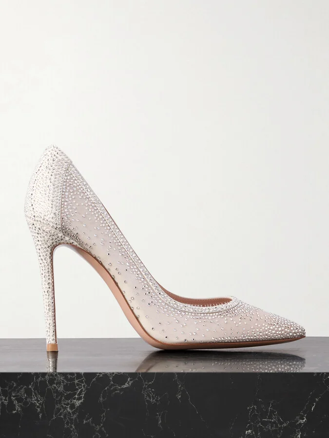 Gianvito Rossi - Rania 85 Crystal-embellished Suede-trimmed Organza Pumps - Off-white