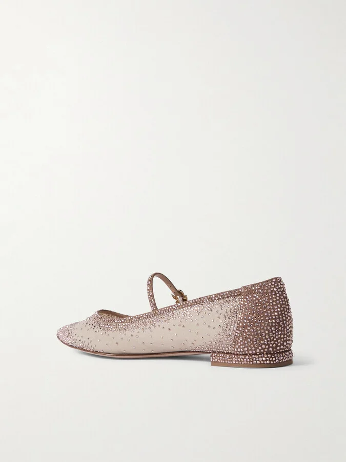Gianvito Rossi - Rania Crystal-embellished Suede-trimmed Organza Ballet Flats - Neutrals - Image 3