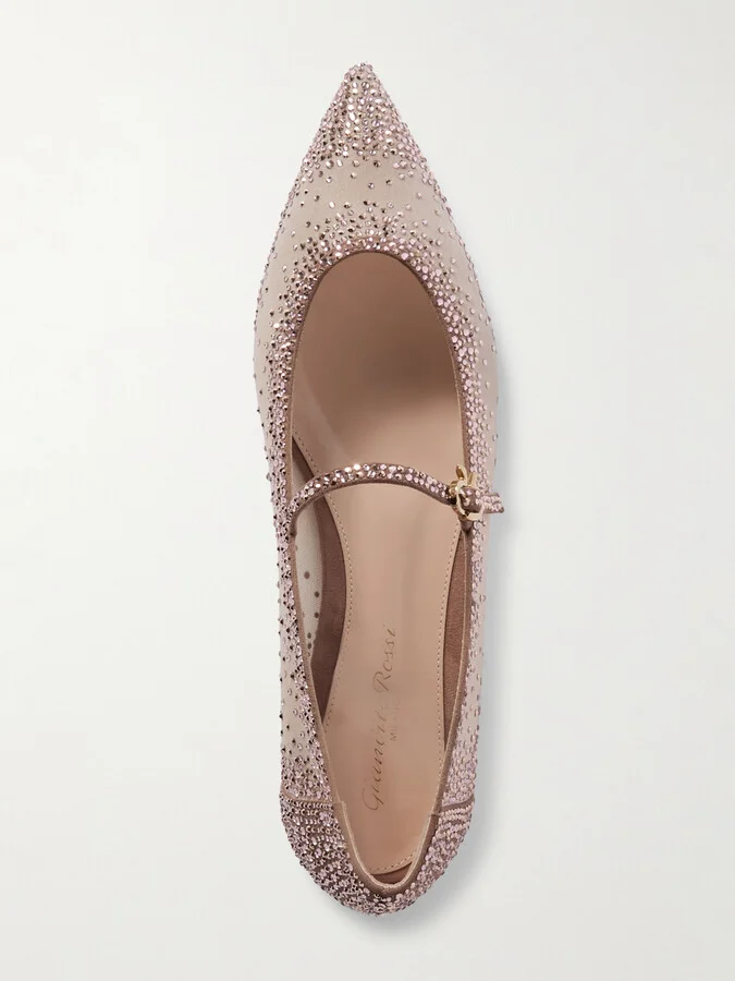 Gianvito Rossi - Rania Crystal-embellished Suede-trimmed Organza Ballet Flats - Neutrals - Image 5