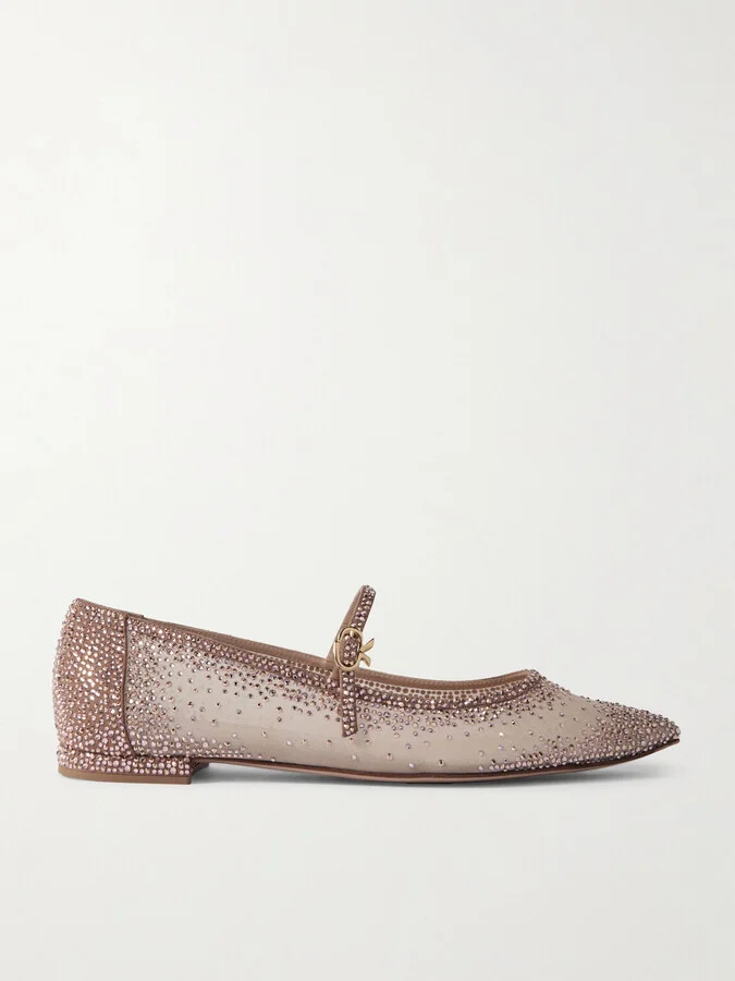 Gianvito Rossi - Rania Crystal-embellished Suede-trimmed Organza Ballet Flats - Neutrals