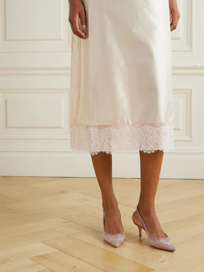 Gianvito Rossi - Regina 55 Suede-trimmed Crystal-embellished Organza Slingback Pumps - Pink - Image 2