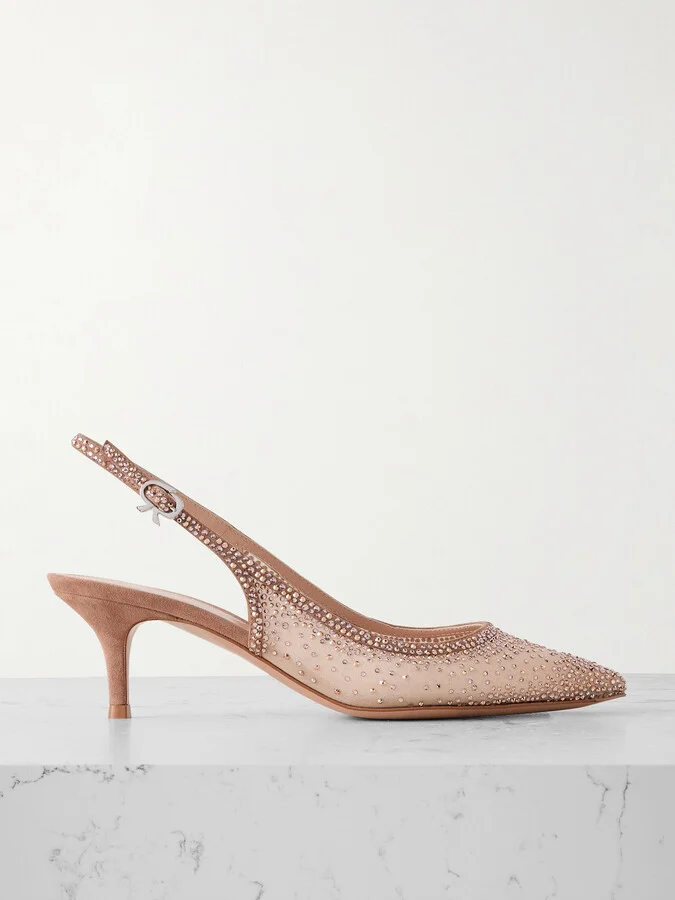 Gianvito Rossi - Regina 55 Suede-trimmed Crystal-embellished Organza Slingback Pumps - Pink