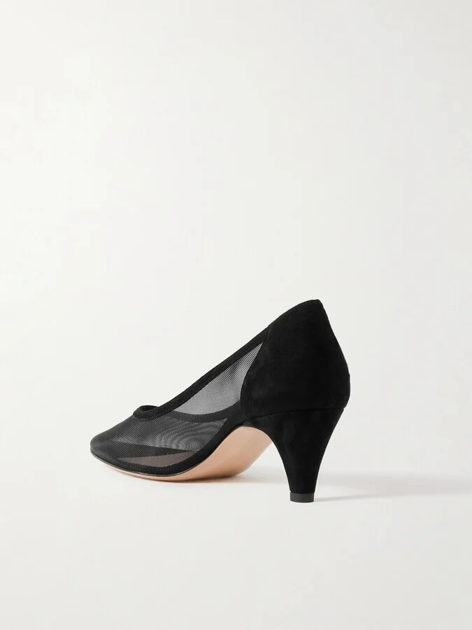 Gianvito Rossi - Rete 55 Suede-trimmed Mesh Pumps - Black - Image 3