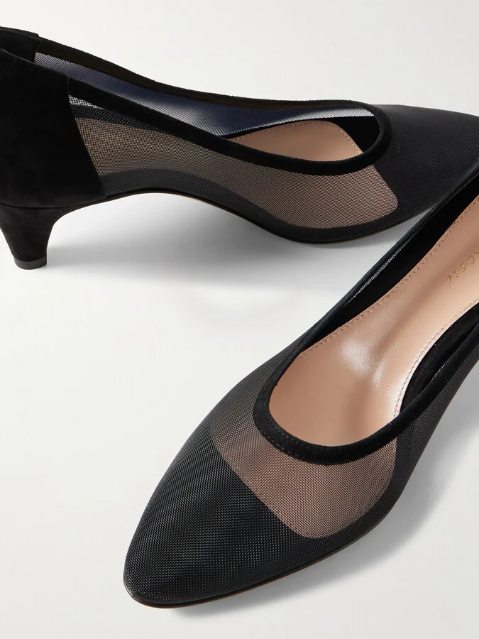 Gianvito Rossi - Rete 55 Suede-trimmed Mesh Pumps - Black - Image 4
