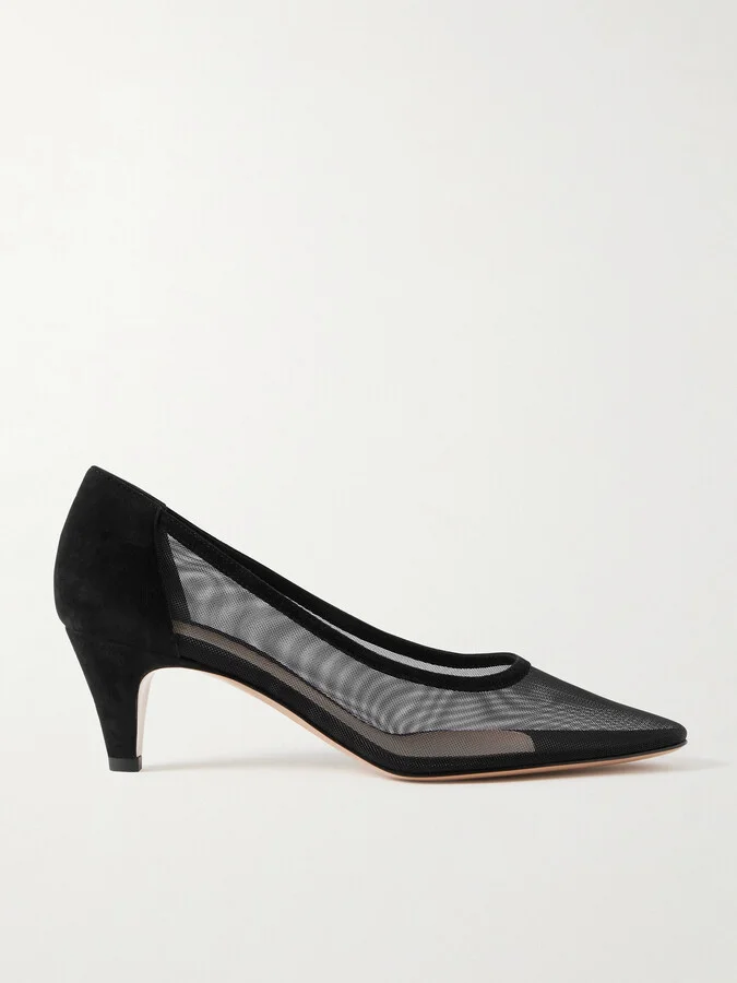 Gianvito Rossi - Rete 55 Suede-trimmed Mesh Pumps - Black