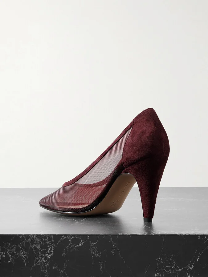Gianvito Rossi - Rete 85 Suede-trimmed Mesh Pumps - Brown - Image 3