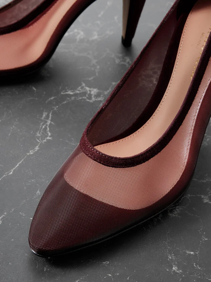 Gianvito Rossi - Rete 85 Suede-trimmed Mesh Pumps - Brown - Image 4
