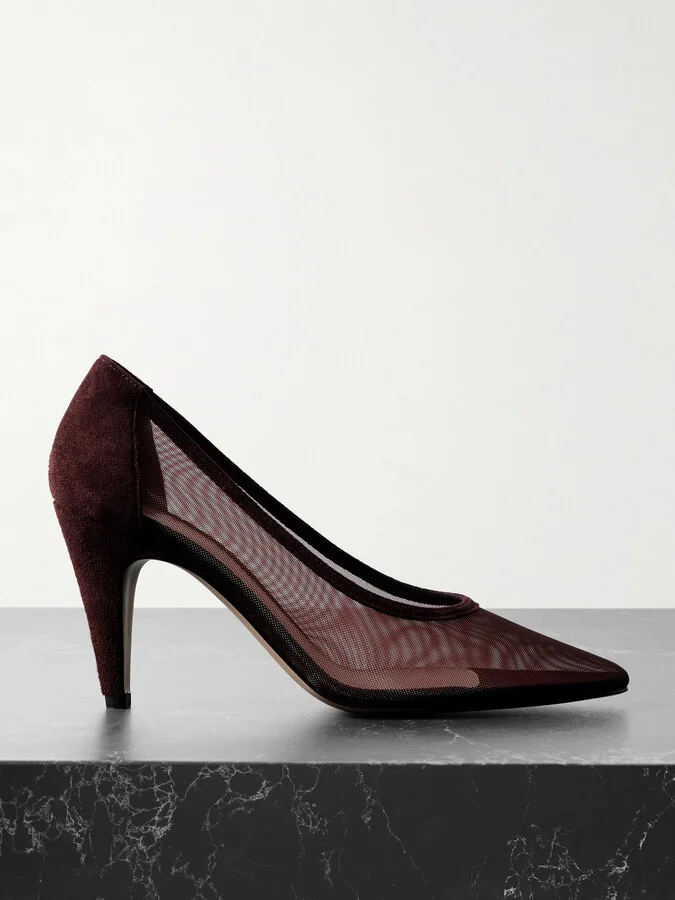 Gianvito Rossi - Rete 85 Suede-trimmed Mesh Pumps - Brown