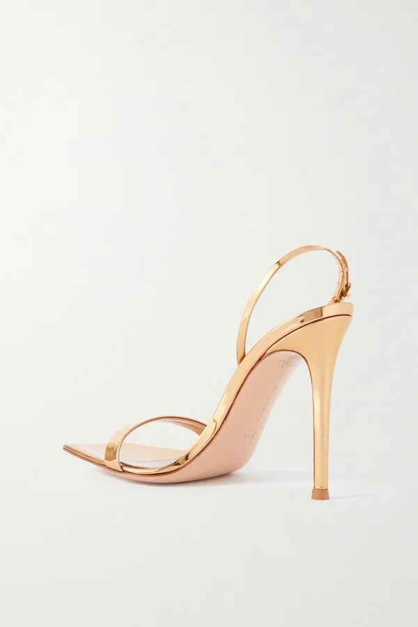 Gianvito Rossi - Ribbon 105 Metallic Patent-leather Slingback Sandals - Gold - Image 3
