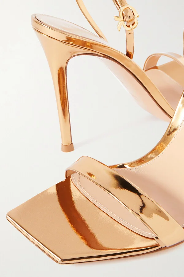 Gianvito Rossi - Ribbon 105 Metallic Patent-leather Slingback Sandals - Gold - Image 4