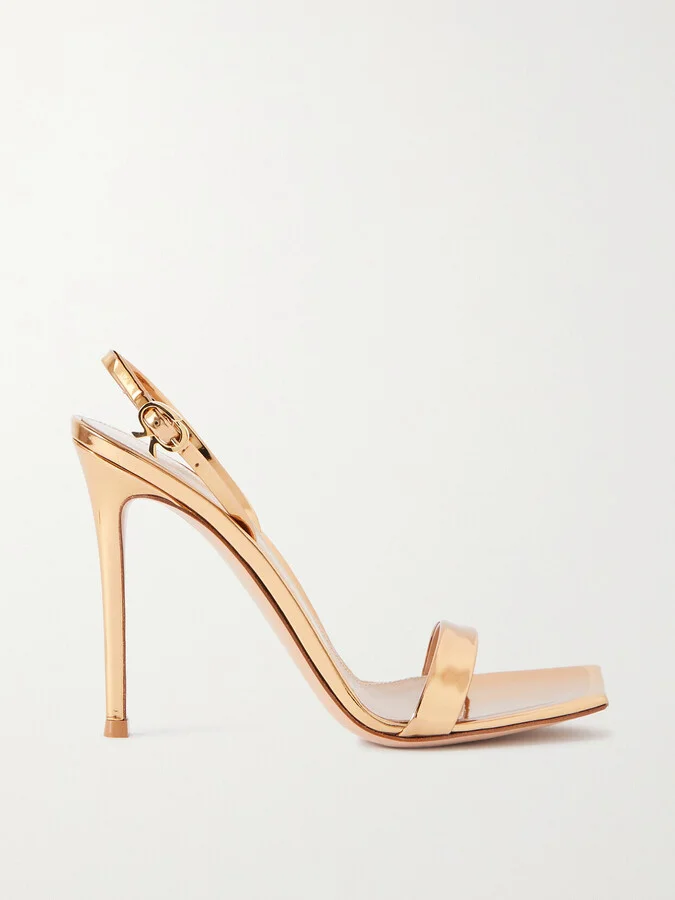Gianvito Rossi - Ribbon 105 Metallic Patent-leather Slingback Sandals - Gold