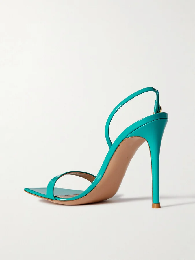 Gianvito Rossi - Ribbon 105 Patent-leather Slingback Sandals - Blue - Image 3