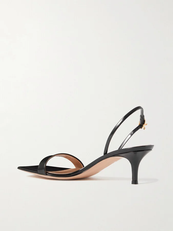 Gianvito Rossi - Ribbon 55 Patent-leather Slingback Sandals - Black - Image 3