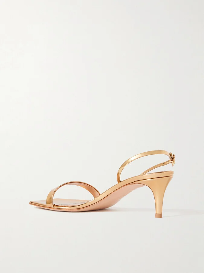Gianvito Rossi - Ribbon 55 Patent-leather Slingback Sandals - Gold - Image 3