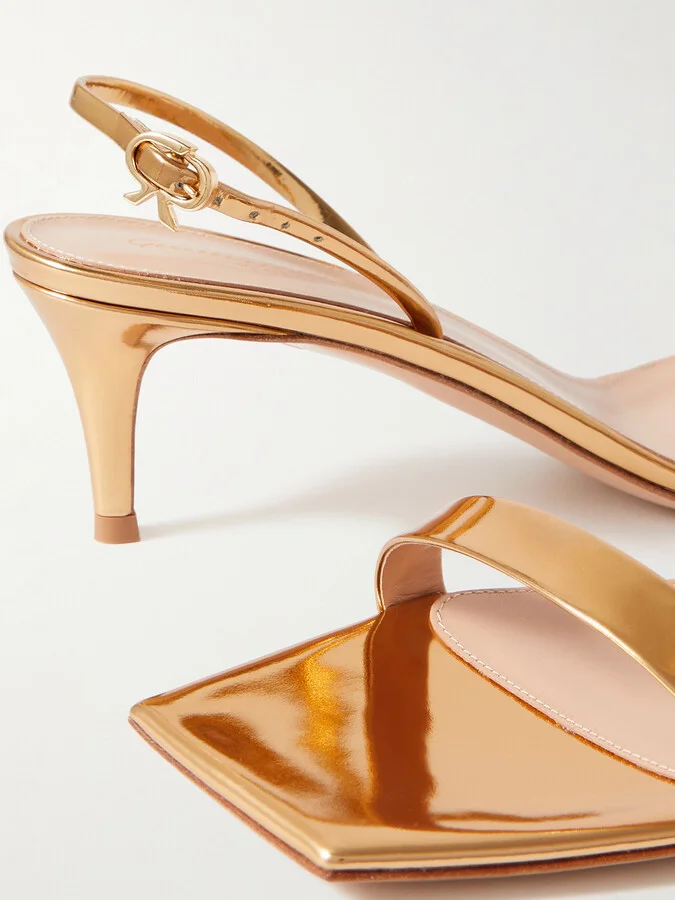 Gianvito Rossi - Ribbon 55 Patent-leather Slingback Sandals - Gold - Image 4