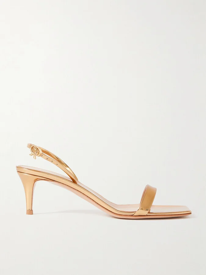 Gianvito Rossi - Ribbon 55 Patent-leather Slingback Sandals - Gold