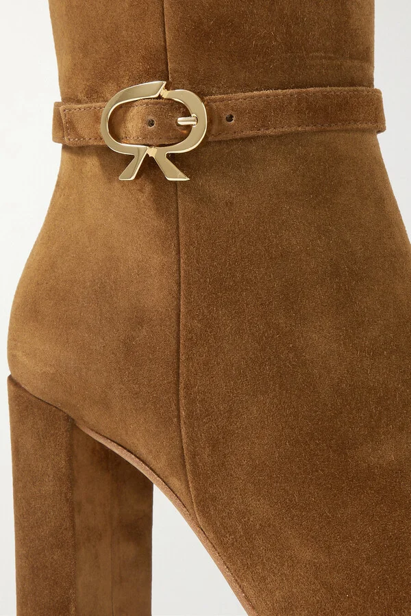 Gianvito Rossi - Ribbon 85 Buckled Suede Knee Boots - Brown - Image 4