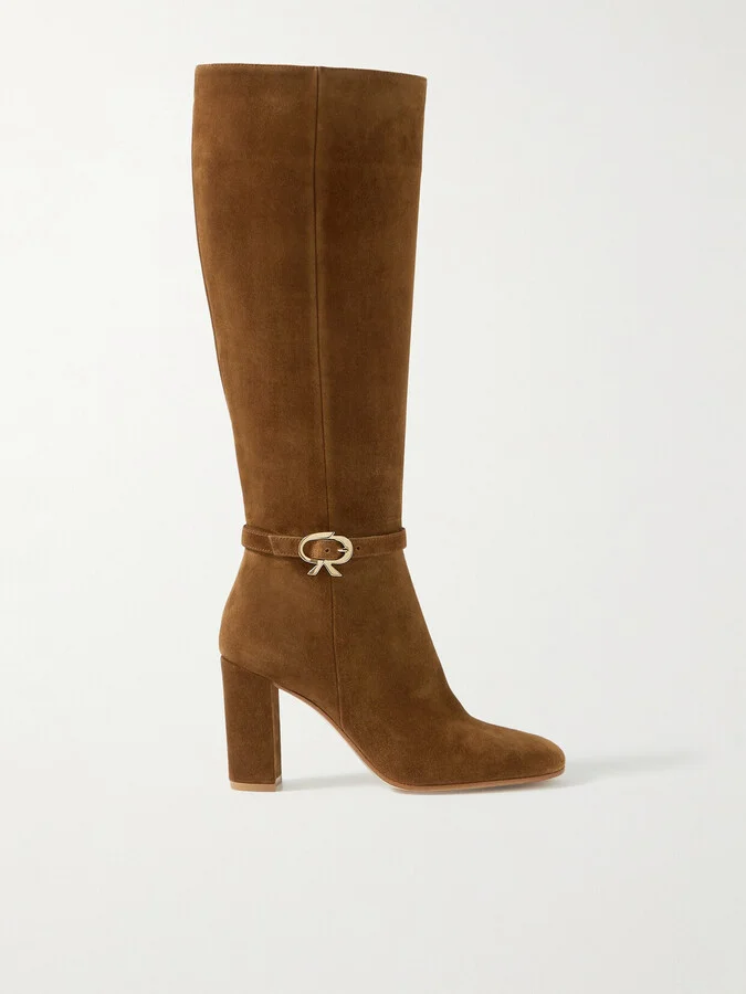 Gianvito Rossi - Ribbon 85 Buckled Suede Knee Boots - Brown