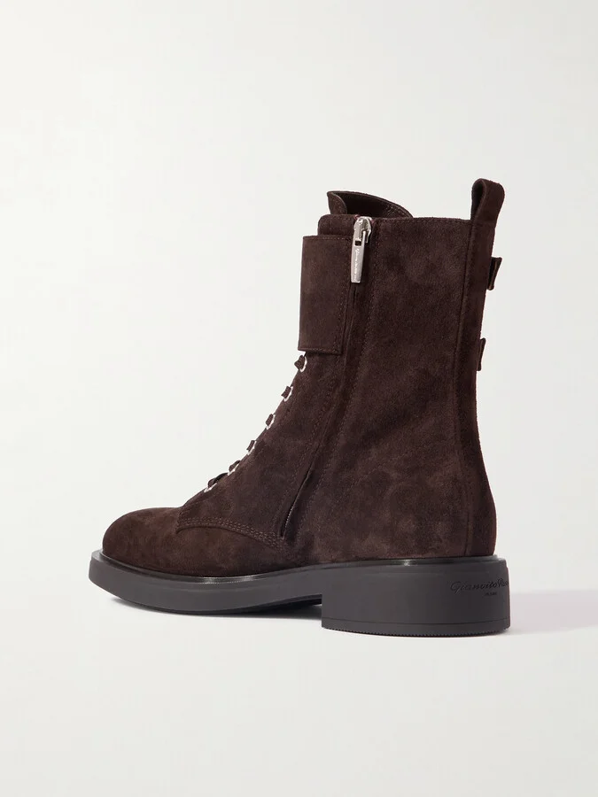 Gianvito Rossi - Ripley Buckled Suede Ankle Boots - Brown - Image 3