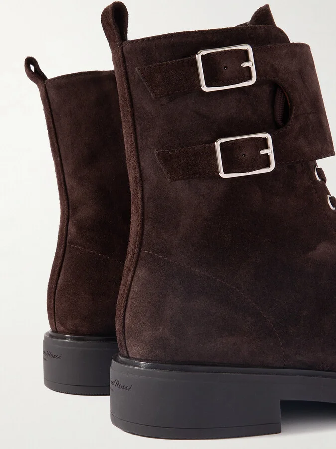 Gianvito Rossi - Ripley Buckled Suede Ankle Boots - Brown - Image 4
