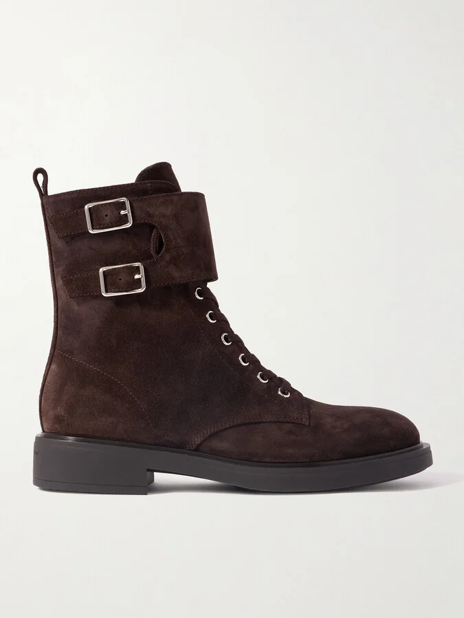 Gianvito Rossi - Ripley Buckled Suede Ankle Boots - Brown