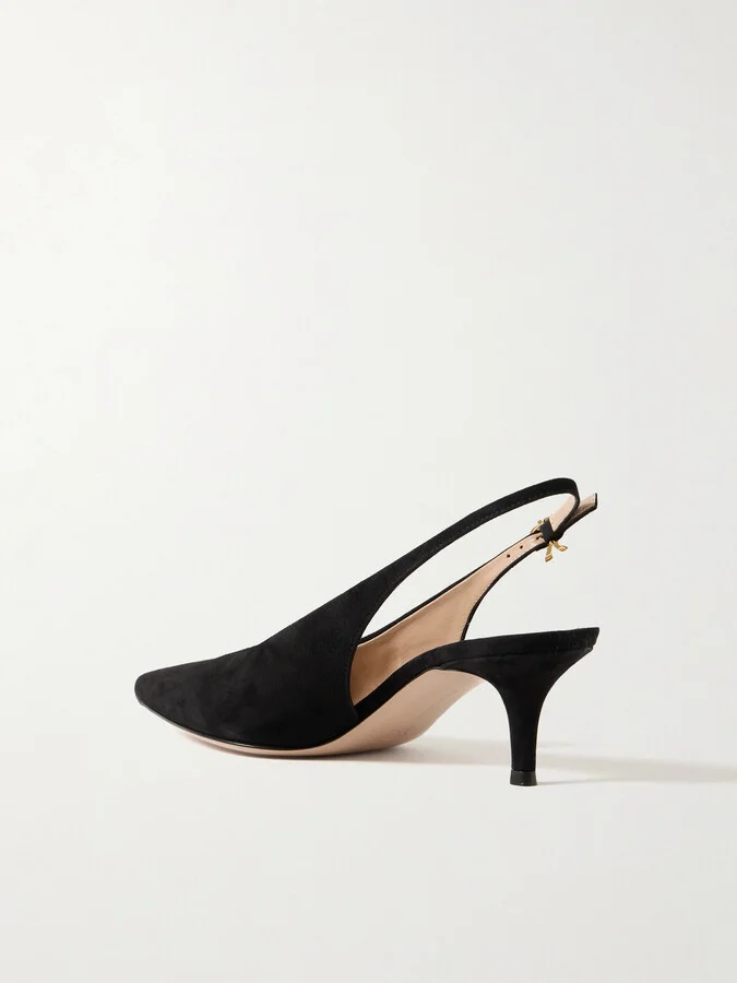 Gianvito Rossi - Robbie 45 Suede Slingback Pumps - Black - Image 3