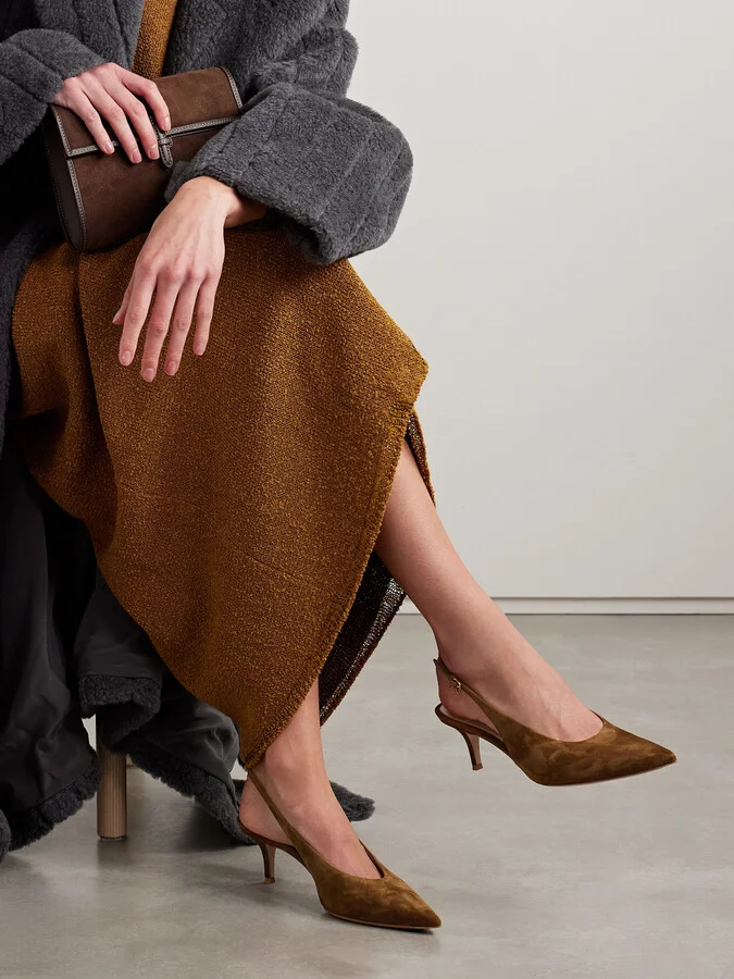 Gianvito Rossi - Robbie 45 Suede Slingback Pumps - Brown - Image 2