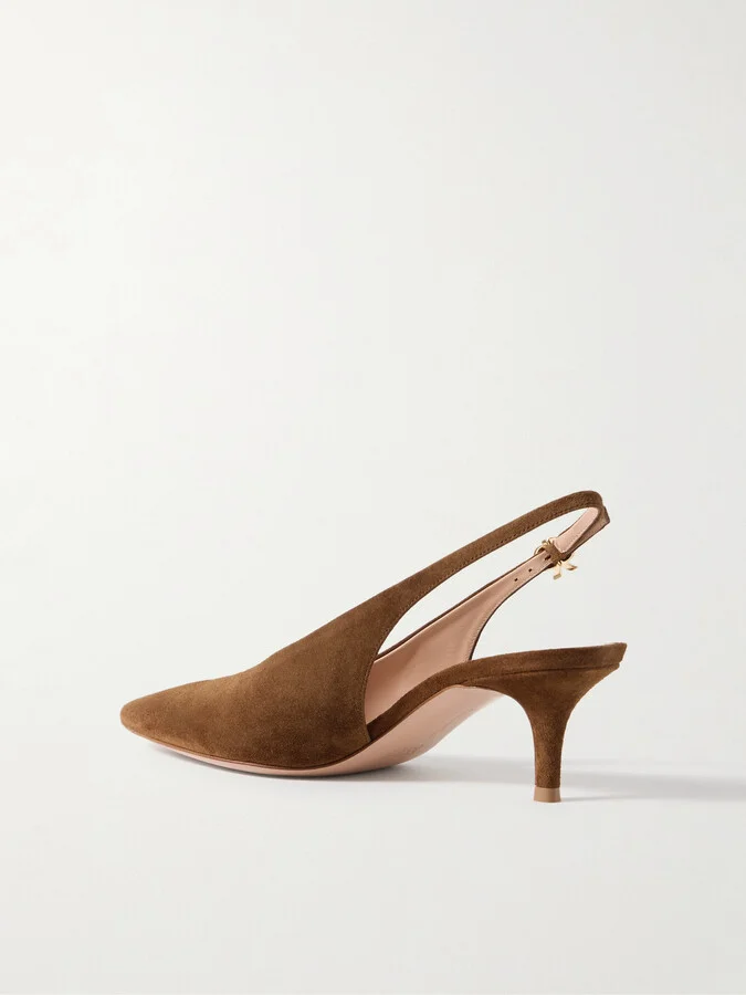 Gianvito Rossi - Robbie 45 Suede Slingback Pumps - Brown - Image 3