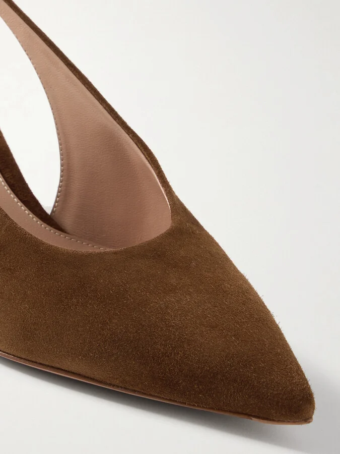 Gianvito Rossi - Robbie 45 Suede Slingback Pumps - Brown - Image 4