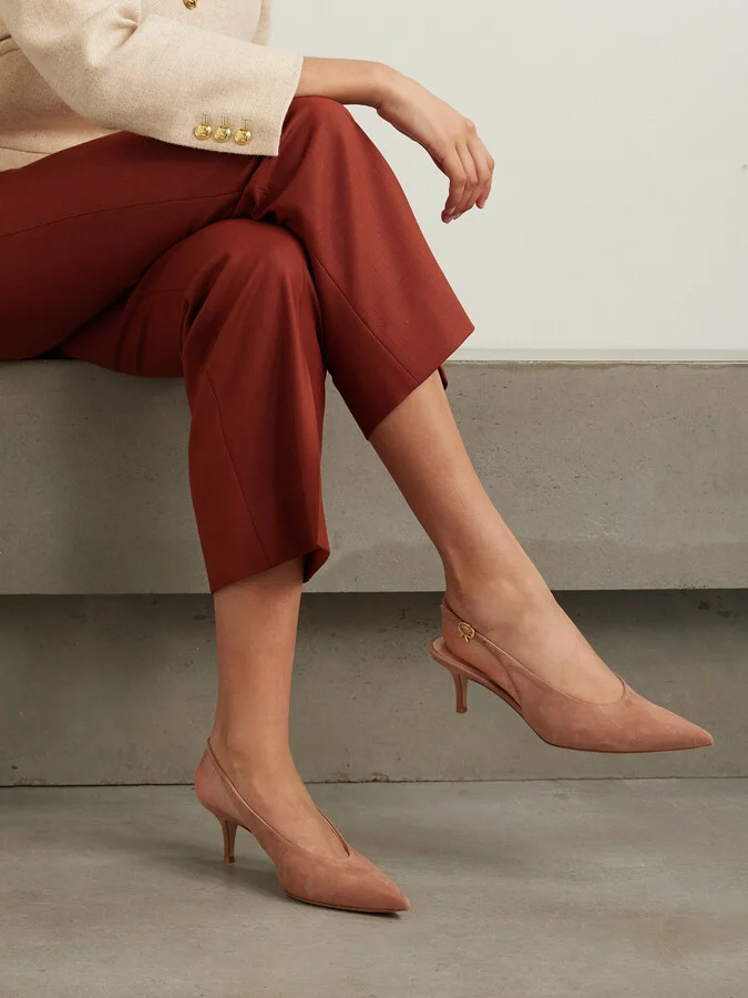 Gianvito Rossi - Robbie 45 Suede Slingback Pumps - Neutrals - Image 2