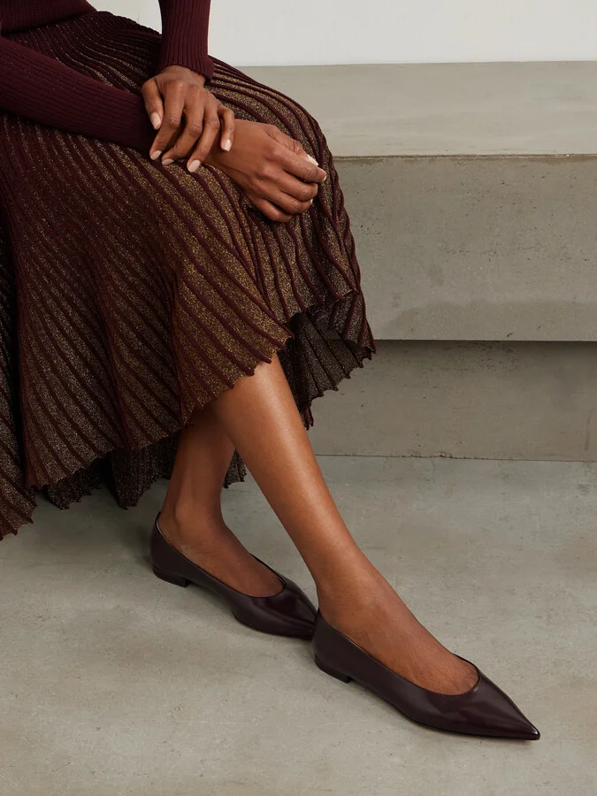 Gianvito Rossi - Robbie Glossed-leather Ballet Flats - Burgundy - Image 2
