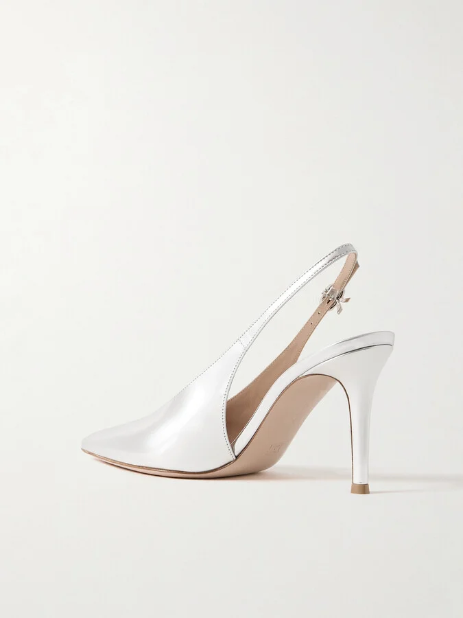 Gianvito Rossi - Robbie Metallic Leather Slingback Pumps - Silver - Image 3