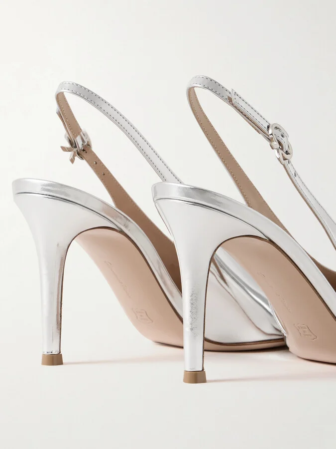 Gianvito Rossi - Robbie Metallic Leather Slingback Pumps - Silver - Image 4
