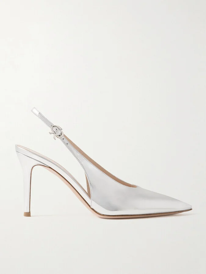 Gianvito Rossi - Robbie Metallic Leather Slingback Pumps - Silver