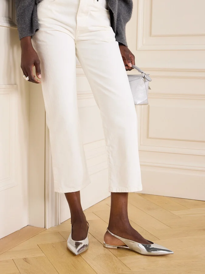 Gianvito Rossi - Robbie Mirrored-leather Point-toe Slingback Flats - Silver - Image 2