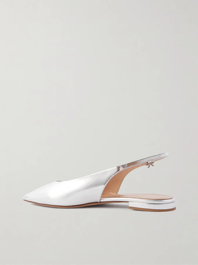 Gianvito Rossi - Robbie Mirrored-leather Point-toe Slingback Flats - Silver - Image 3