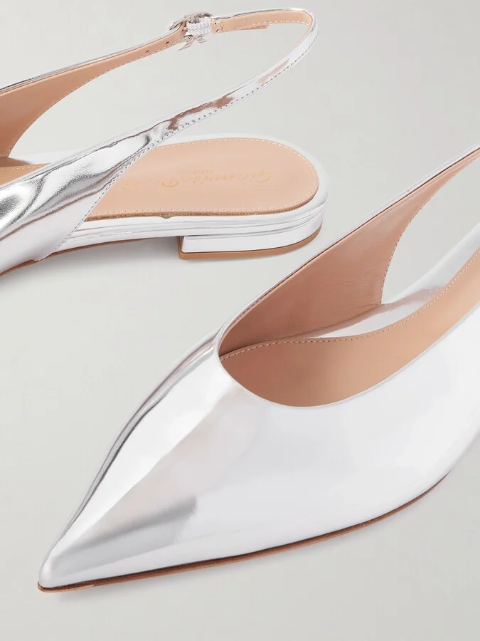 Gianvito Rossi - Robbie Mirrored-leather Point-toe Slingback Flats - Silver - Image 4