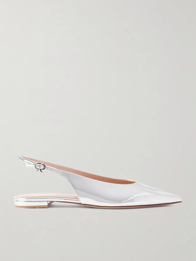 Gianvito Rossi - Robbie Mirrored-leather Point-toe Slingback Flats - Silver