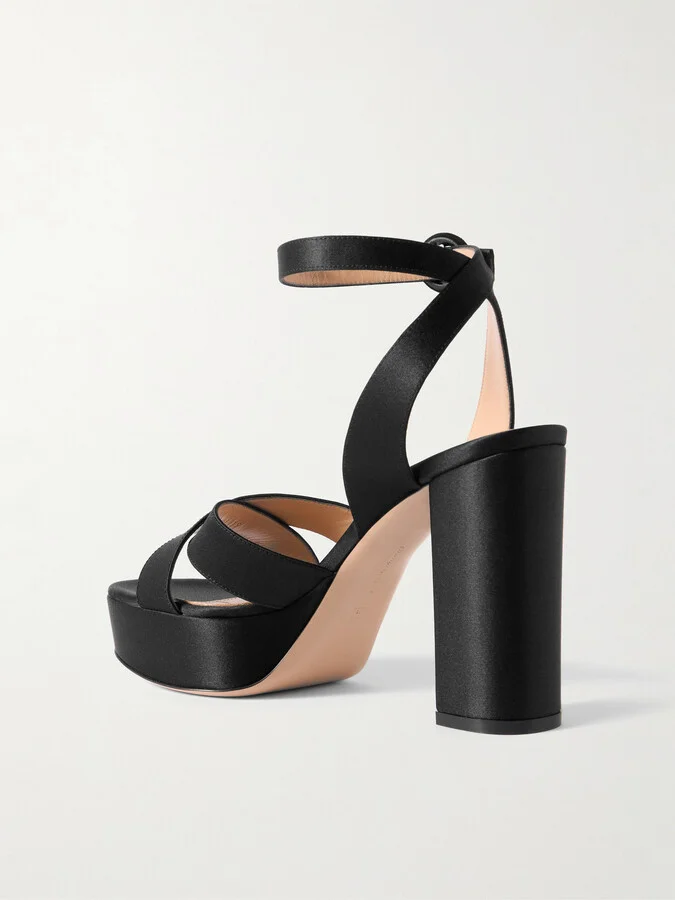 Gianvito Rossi - Sabrina 70 Satin Platform Sandals - Black - Image 3