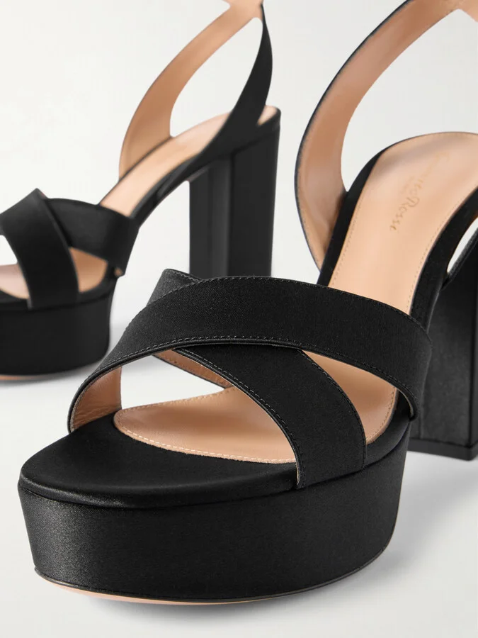 Gianvito Rossi - Sabrina 70 Satin Platform Sandals - Black - Image 4