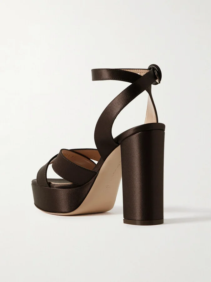 Gianvito Rossi - Sabrina 70 Satin Platform Sandals - Brown - Image 3