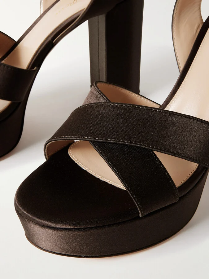 Gianvito Rossi - Sabrina 70 Satin Platform Sandals - Brown - Image 4