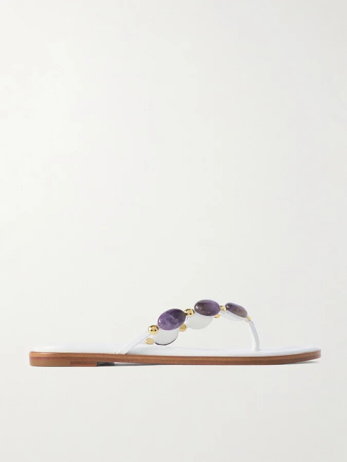 Gianvito Rossi - Shanti Embellished Leather Flip Flops - White