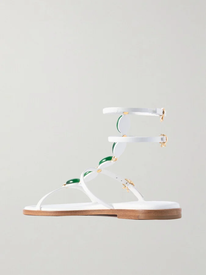 Gianvito Rossi - Shanti Embellished Leather Sandals - White - Image 3